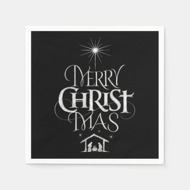 Merry CHRISTmas Christian Chalkboard Calligraphy Napkins (Front)