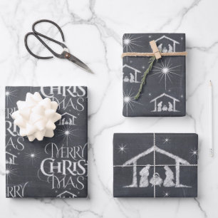 Merry CHRISTmas Christian Chalkboard Calligraphy Wrapping Paper Sheets