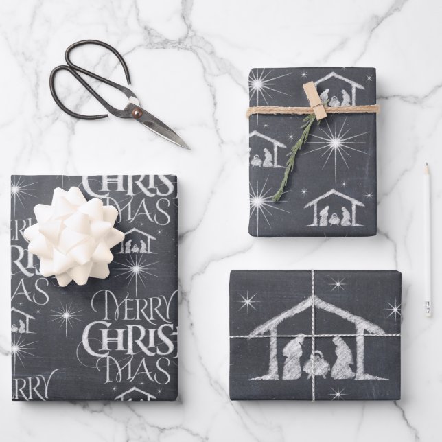 Merry CHRISTmas Christian Chalkboard Calligraphy   Wrapping Paper Sheets (Front)