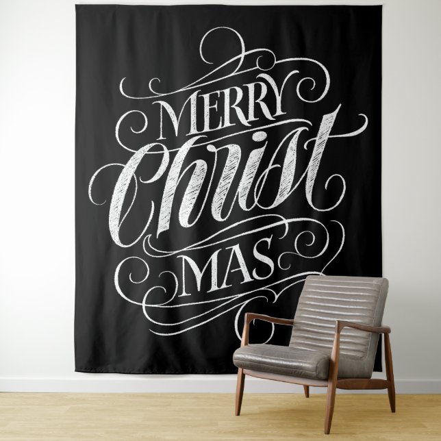Merry CHRISTmas Christian Chalkboard Chalk Tapestry (In Situ)
