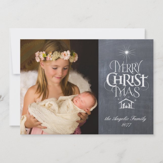 Merry Christmas Christian Chalkboard Customize Holiday Card (Front)