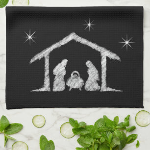 Merry CHRISTmas Christian Chalkboard Nativity Kitchen Towel
