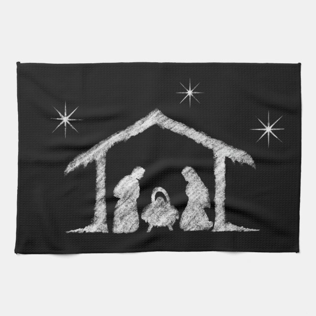 Merry CHRISTmas Christian Chalkboard Nativity Kitchen Towel (Horizontal)