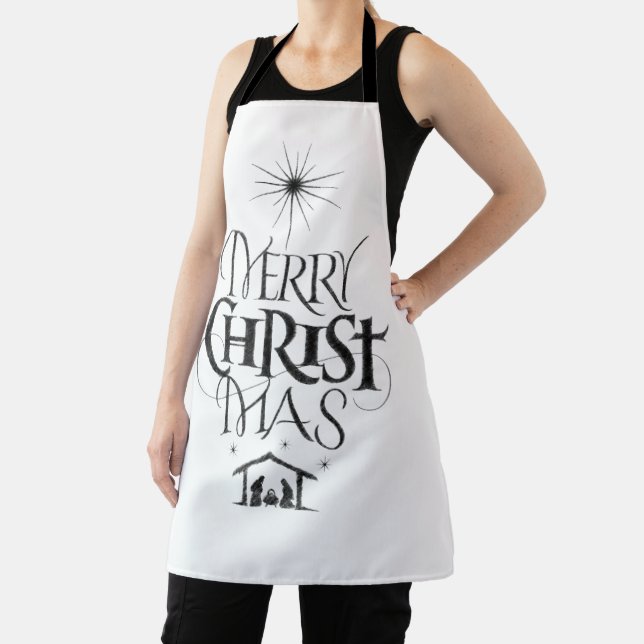 Merry CHRISTmas Christian Charcoal Calligraphy Apron (Insitu)
