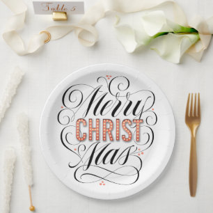 Merry CHRISTmas Christian Christ Jesus Calligraphy Paper Plates