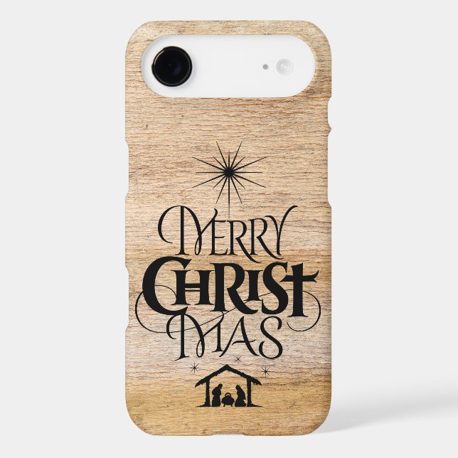 Merry CHRISTmas Christian Christ Jesus Wooden Wood Case-Mate iPhone Case (Back)