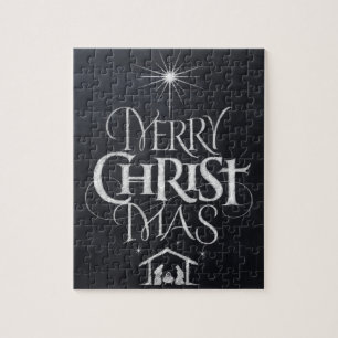 Merry Christmas Christian Christmas Black Chalk Jigsaw Puzzle
