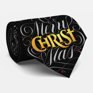 Merry CHRISTmas Christian Gold Script Christ Jesus Neck Tie