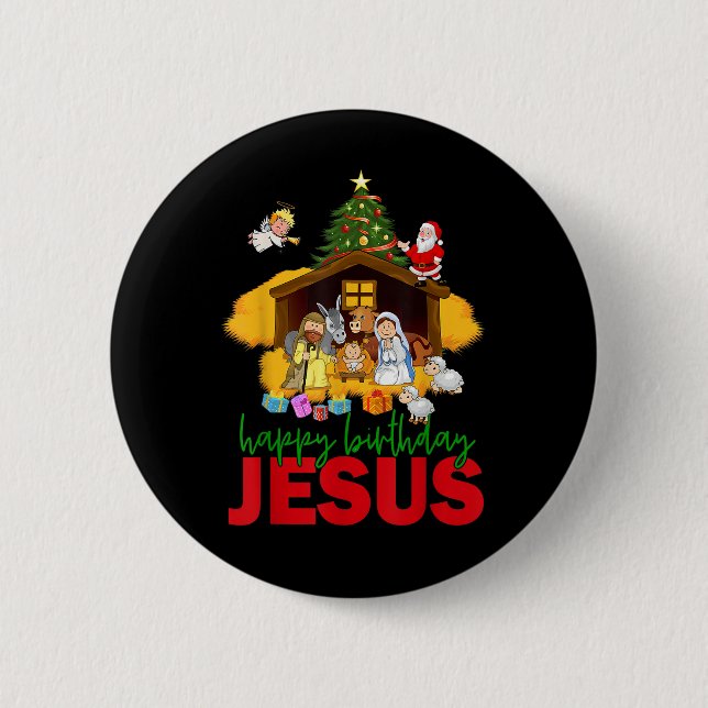 Merry Christmas Christian Happy Birthday Jesus Chr Button (Front)