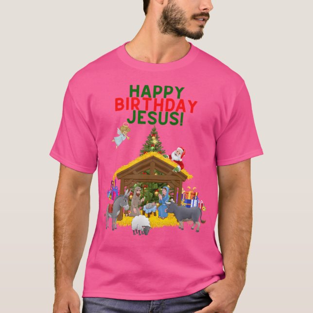 Merry Christmas Christian Happy Birthday Jesus Chr T-Shirt (Front)