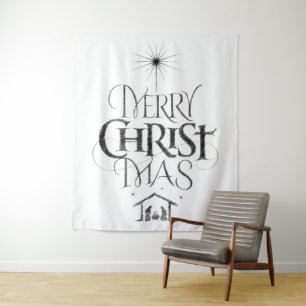 Merry Christmas Christian Jesus Christ Black Chalk Tapestry