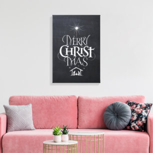 Merry Christmas Christian Jesus God Black Chalk Canvas Print