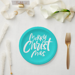 Merry Christmas Christian Lettering Christ God Paper Plates