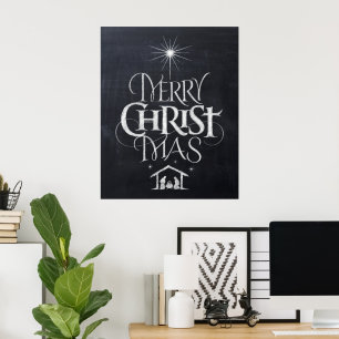 Merry CHRISTmas Christian Nativity Black Chalk Poster