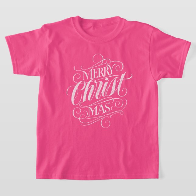 Merry Christmas Christian Religious Calligraphy T-Shirt (Laydown)
