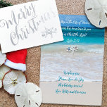 Merry Christmas Christian Scripture Beach Themed Foil Card<br><div class="desc">Foil Christmas cards with Christian scripture. Choose white, gray or kraft paper with either silver or gold foil for the greeting on the front. The design includes two sea stars, or starfish, with tree ornaments, on the front (foil) and inside. A tropical beach background image holds text in two places....</div>
