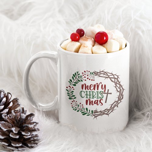 Merry CHRISTmas Christian Scripture Wreath  11oz Coffee Mug