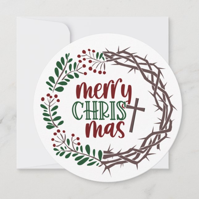 MERRY CHRISTmas Christian Worship  Wreath Holiday Card (Front)
