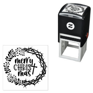 Merry CHRISTmas Christian Worship Wreath Self-inking Stamp