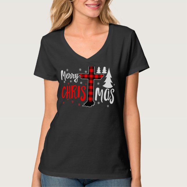 Merry Christmas Christians Buffalo Plaid Tee (Front)