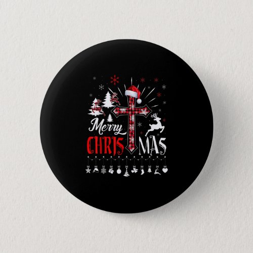 Merry Christmas Christians Buffalo Red Plaid Cross Button