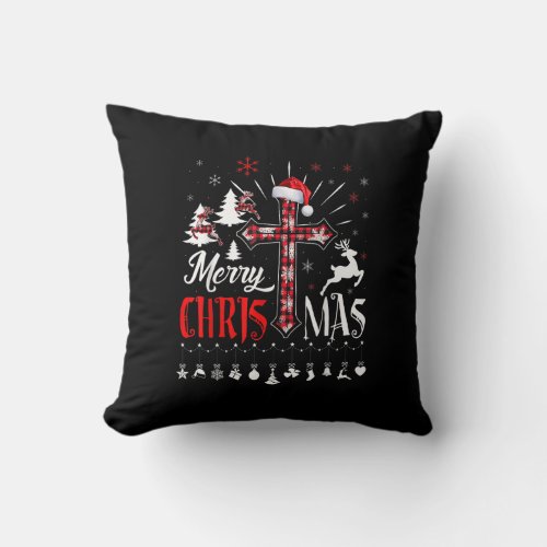 Merry Christmas Christians Buffalo Red Plaid Cross Throw Pillow