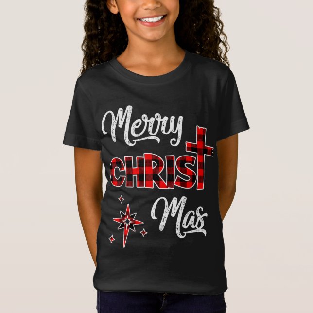 Merry Christmas Christians Gifts Buffalo Plaid Paj T-Shirt (Front)