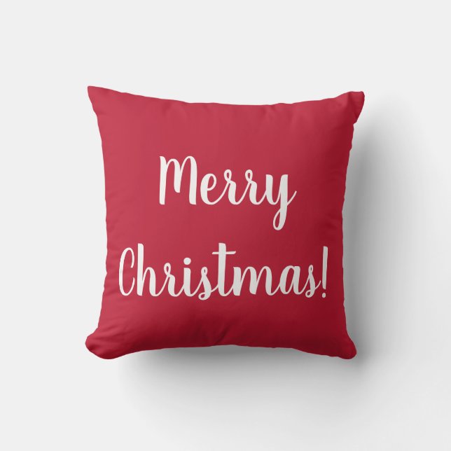 Merry Christmas | Christmas 2022 | Script Red Throw Pillow (Front)