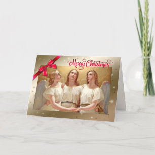 Merry Christmas. Christmas Angels Painting Holiday Card