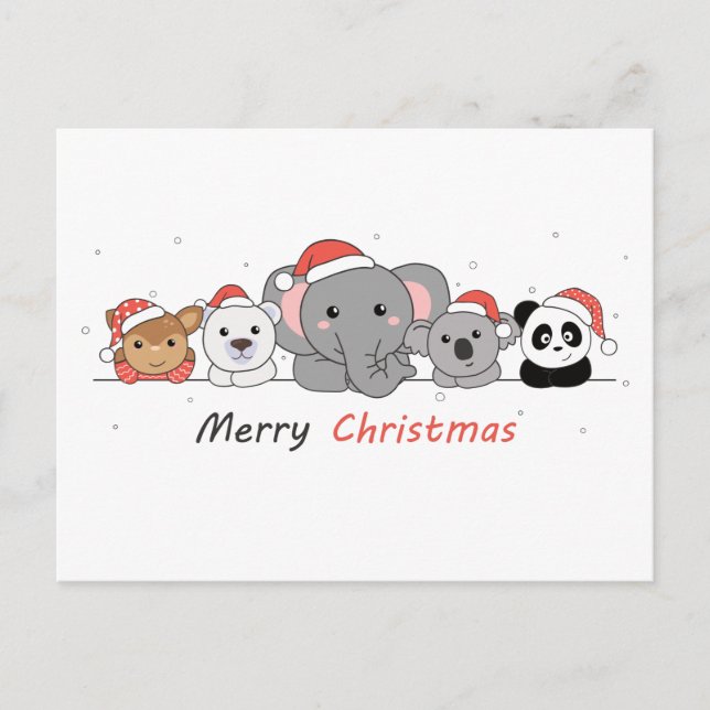 Merry Christmas Christmas Animals Cute Animals Pos Postcard (Front)