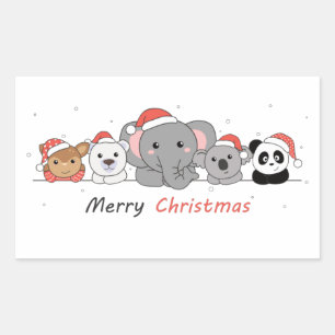 Merry Christmas Christmas Animals Cute Animals Squ Rectangular Sticker