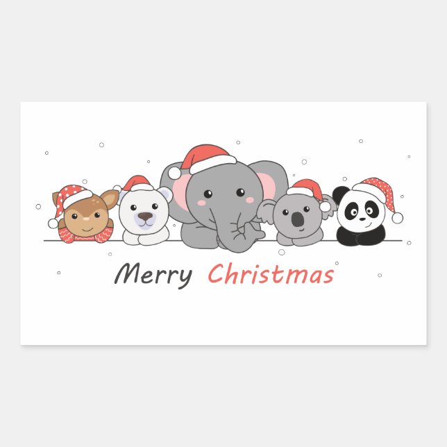 Merry Christmas Christmas Animals Cute Animals Squ Rectangular Sticker (Front)