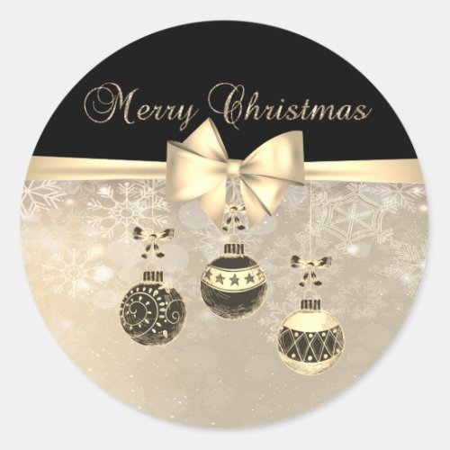 Merry ChristmasChristmas Balls Snowflakes  Bow Classic Round Sticker