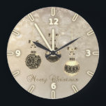 Merry Christmas,Christmas Balls, Snowflakes Large Clock<br><div class="desc">Merry Christmas, Christmas balls and snowflakes make this a perfect Christmas clock for friends and family. Any girl would love to have this stylish design. If your art still needs to be adjusted, click on the Customize This button. This will take you to a design area where you can move...</div>