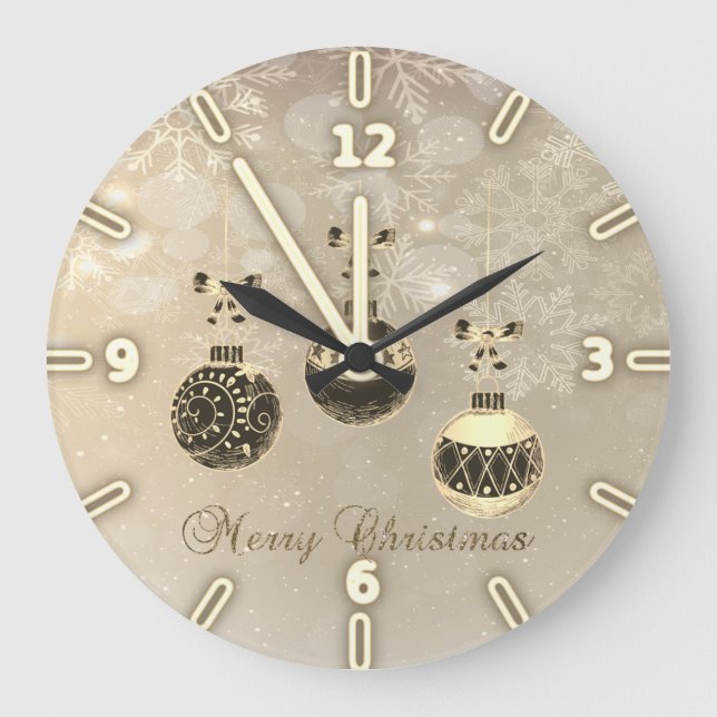 Merry Christmas,Christmas Balls, Snowflakes Large Clock (Front)