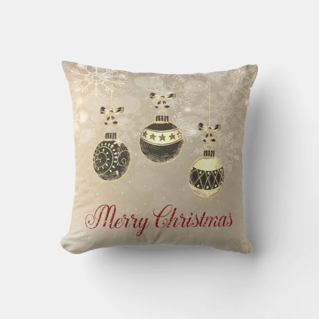 Merry Christmas,Christmas Balls, Snowflakes Throw Pillow (Front)