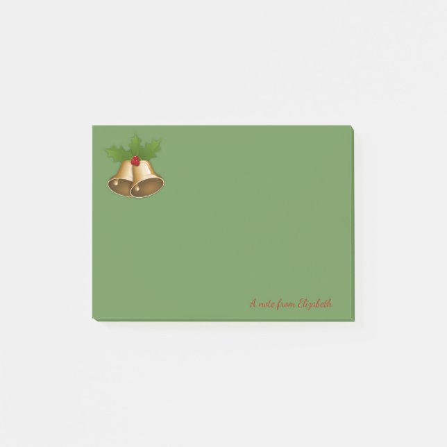 Merry Christmas,Christmas Bell,Green-Personalized Post-it Notes (Front)