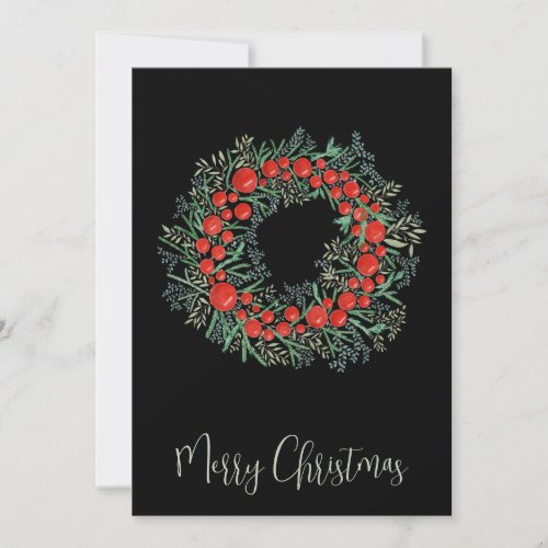 Merry Christmas Christmas berries wreath Holiday Card