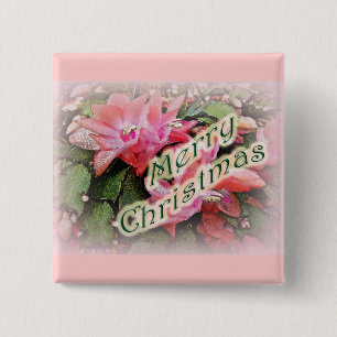 Merry Christmas Christmas Cactus Flowers Button