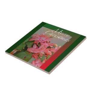 Merry Christmas Christmas Cactus Flowers Ceramic Tile