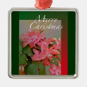 Merry Christmas Christmas Cactus Flowers Metal Ornament