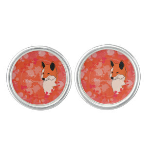 merry christmas, christmas,fox,flowers, nature, cufflinks