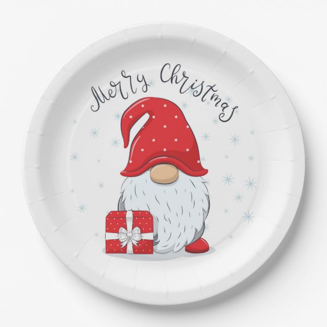 Merry Christmas, Christmas Gnome Paper Plates (Front)