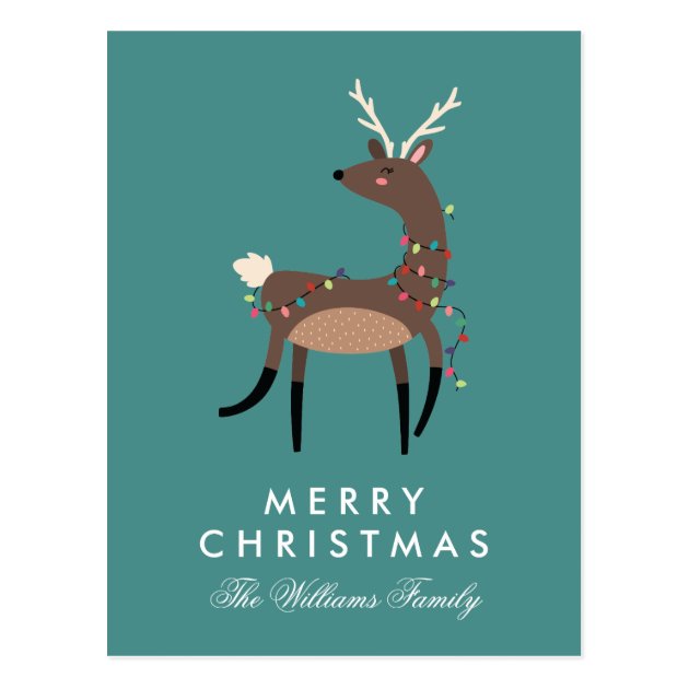 Merry Christmas | Christmas Lights Reindeer Postcard