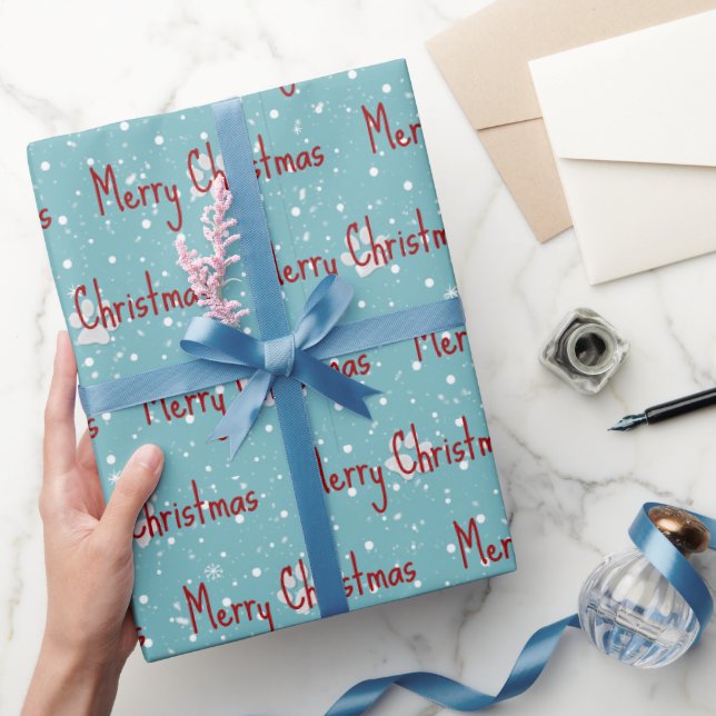 Merry Christmas Christmas Pawprints with Snow  Wrapping Paper (Gifting)