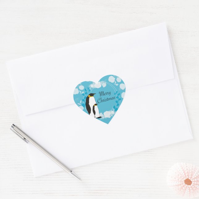merry christmas, christmas,penguin,flowers,blue, heart sticker (Envelope)