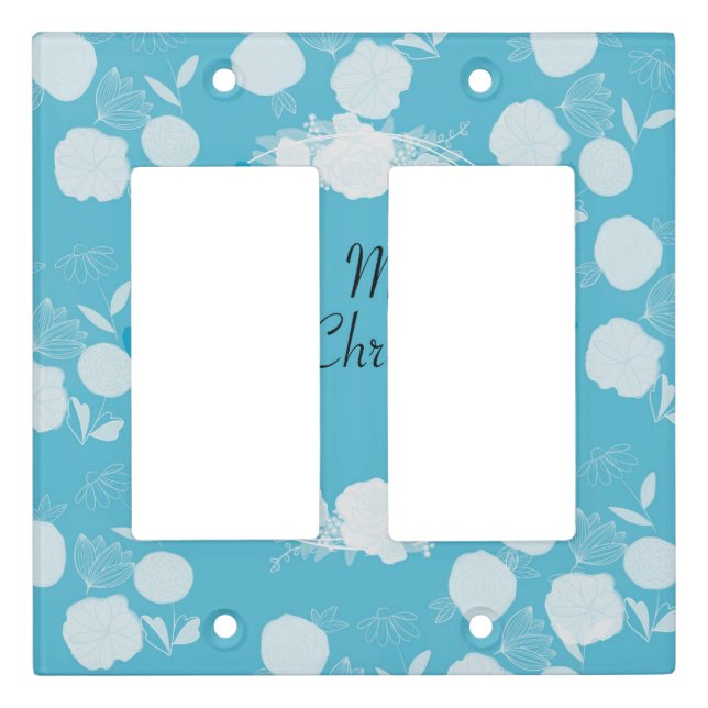 merry christmas, christmas,penguin,flowers,blue, light switch cover (Front)