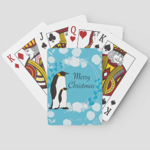 merry christmas, christmas,penguin,flowers,blue, poker cards