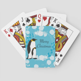 merry christmas, christmas,penguin,flowers,blue, poker cards