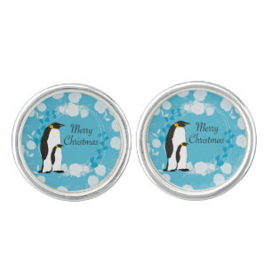 merry christmas, christmas,penguin,flowers cufflinks
